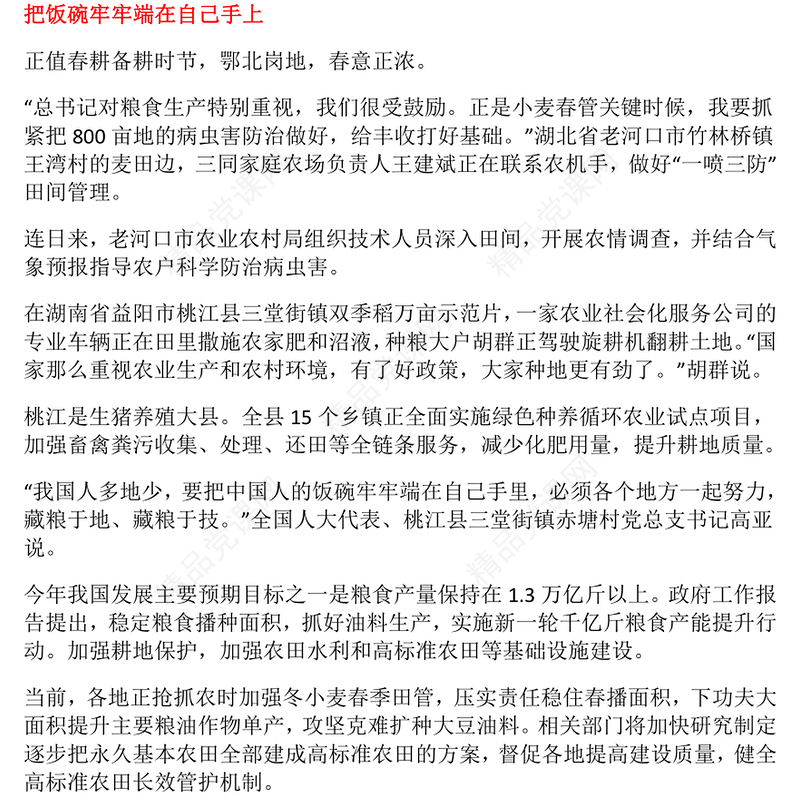 2023推进农业现代化建设农业强国PPT简约大气风贯彻落实全国两会精神综述之四专题党课课件模板(讲稿)