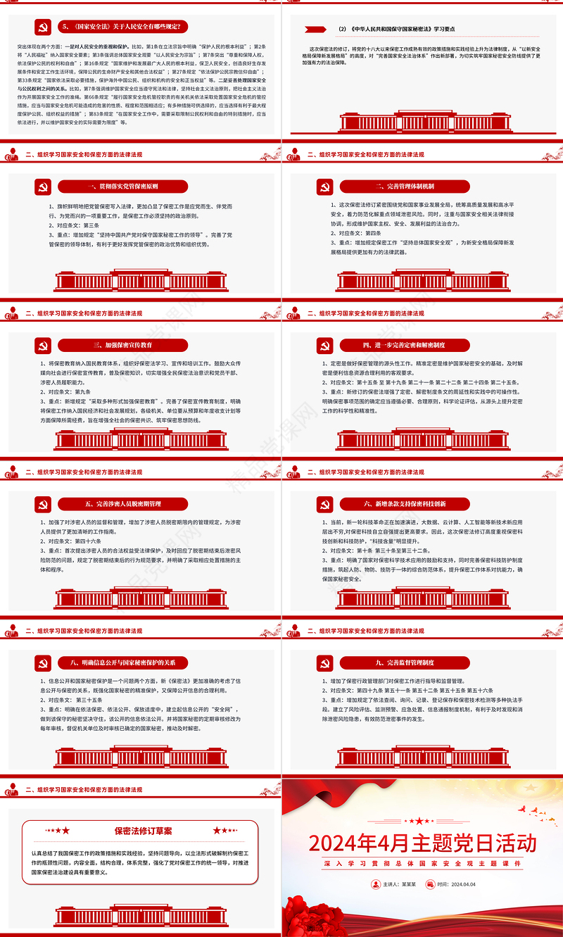 2024年学习总体国家安全观PPT优质党政风4月主题党日活动下载