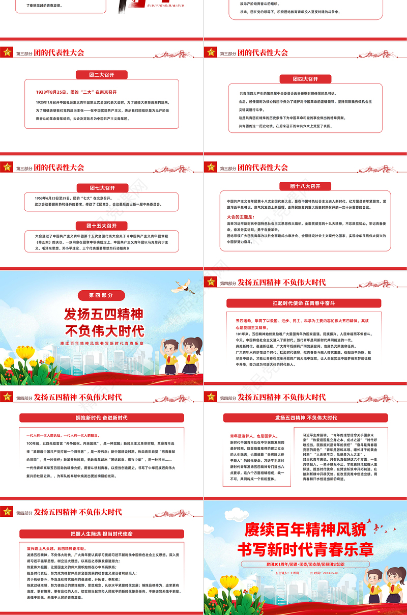 2023建团101周年PPT国潮风赓续百年精神风貌书写新时代青春乐章共青团建团101周年专题课件下载