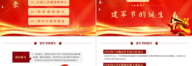 红色大气热烈庆祝建军98周年PPT铁血铸军魂八一建军节课件下载