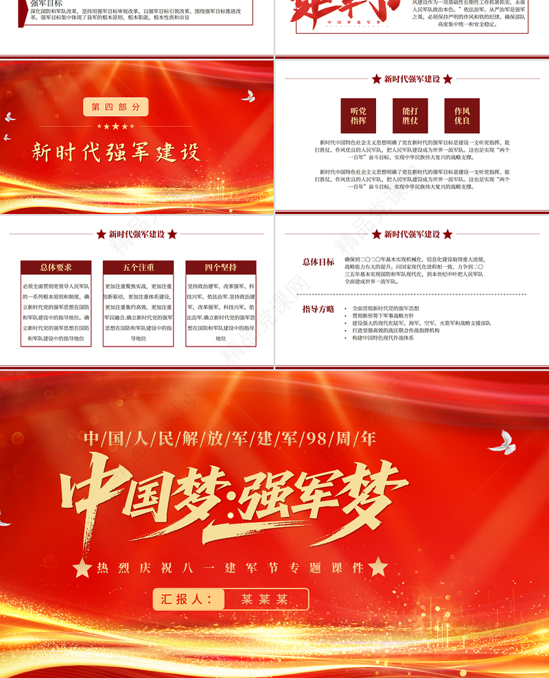 红色大气热烈庆祝建军98周年PPT铁血铸军魂八一建军节课件下载