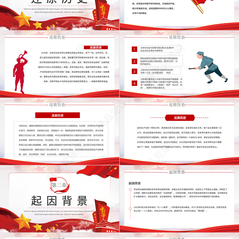 2021纪念卢沟桥事变PPT学习党史专题党课课件模板
