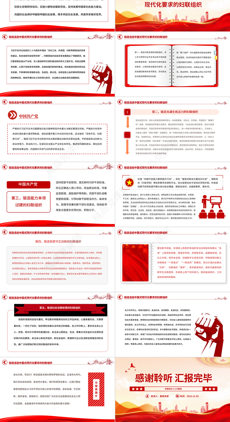 2023中国妇女十三大报告速览PPT红动党建风动员引领广大妇女为强国建设民族复兴而团结奋斗妇联党课下载