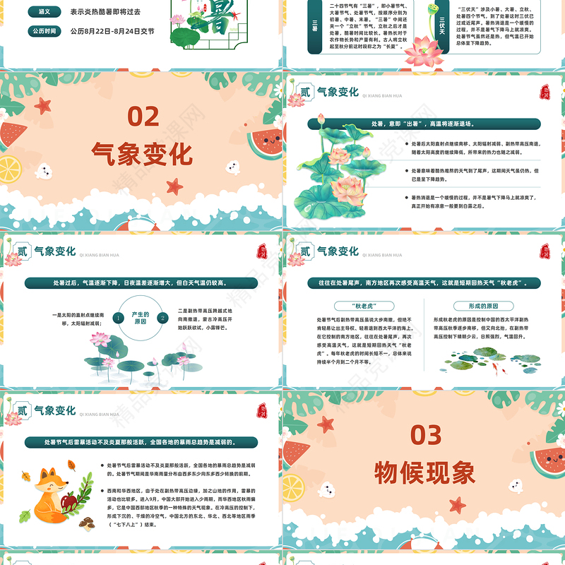 2024二十四节气之处暑PPT插画风中国传统二十四节气之处暑专题课件下载