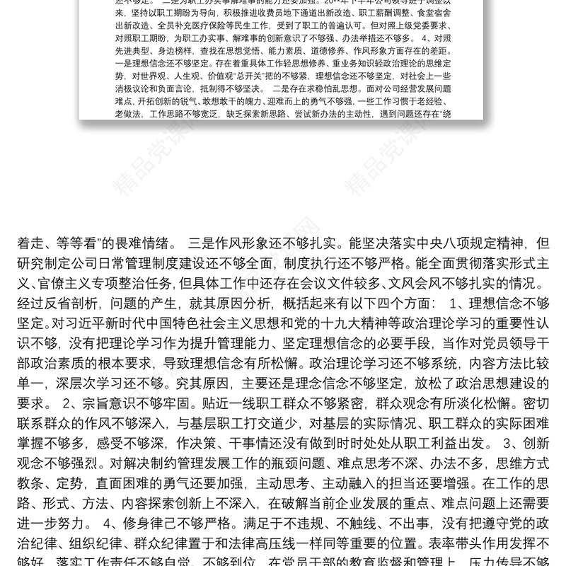 20xx年主题教育领导班子民主生活会