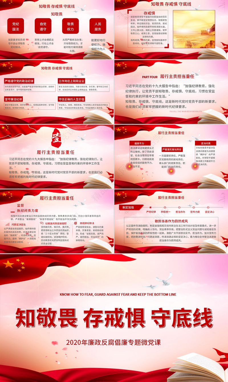 年廉政反腐倡廉知敬畏存戒惧守底线专题微党课PPT模板