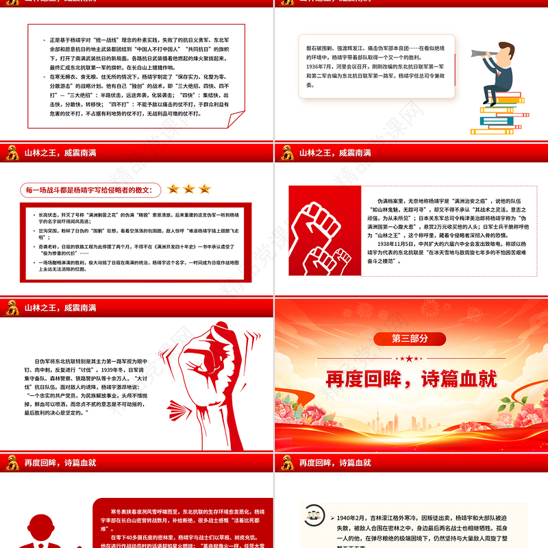 红色大气致敬抗联英雄杨靖宇PPT铁骨忠魂民族脊梁抗战胜利80周年课件