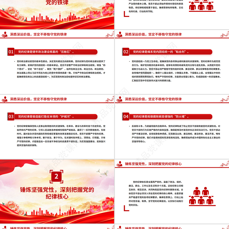 红色精美守纪律讲规矩做一名合格的党员干部PPT党员思想教育党课