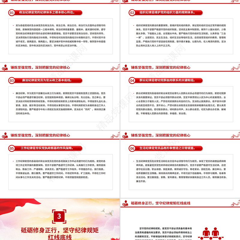 红色精美守纪律讲规矩做一名合格的党员干部PPT党员思想教育党课