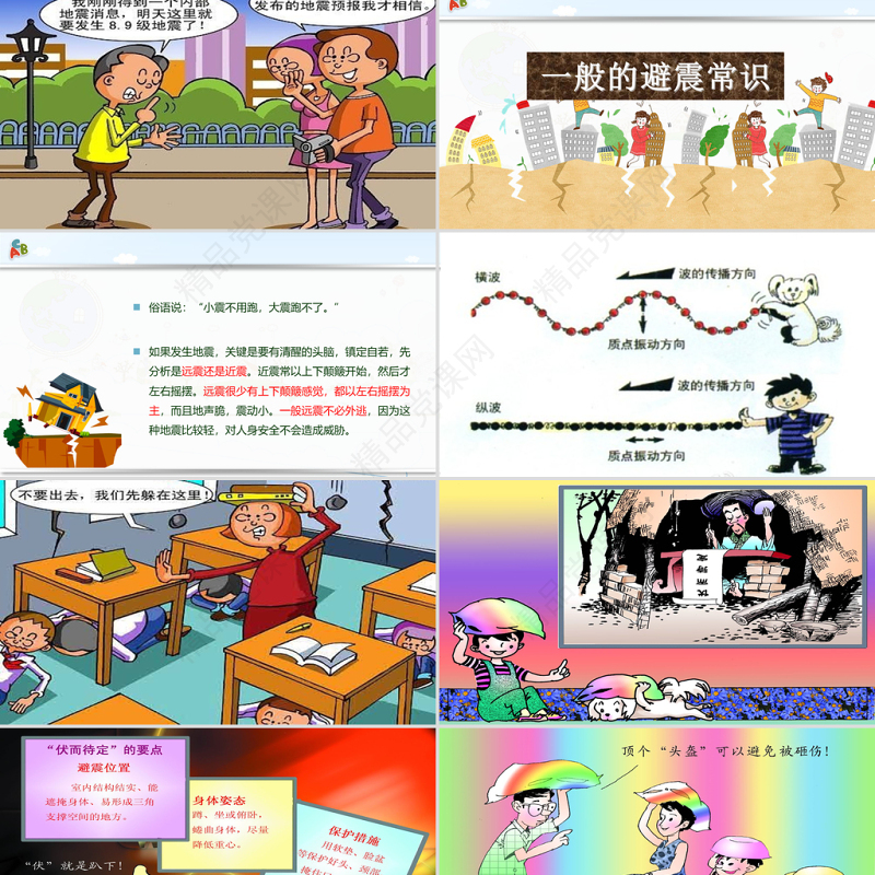 多彩卡通防震救灾应急知识宣传活动PPT模板