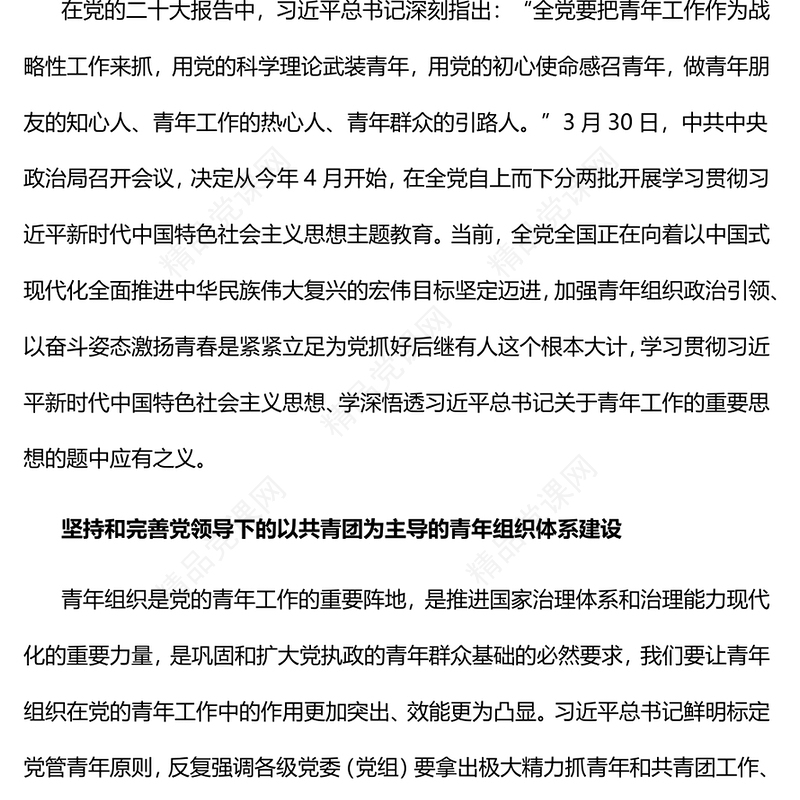 2023加强青年组织政治引领以奋斗姿态激扬青春PPT大气精美风党员干部学习教育专题党课课件(讲稿)