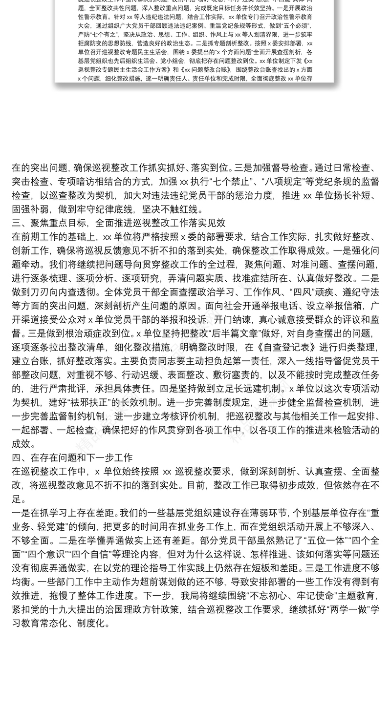 巡视整改工作推进情况汇报