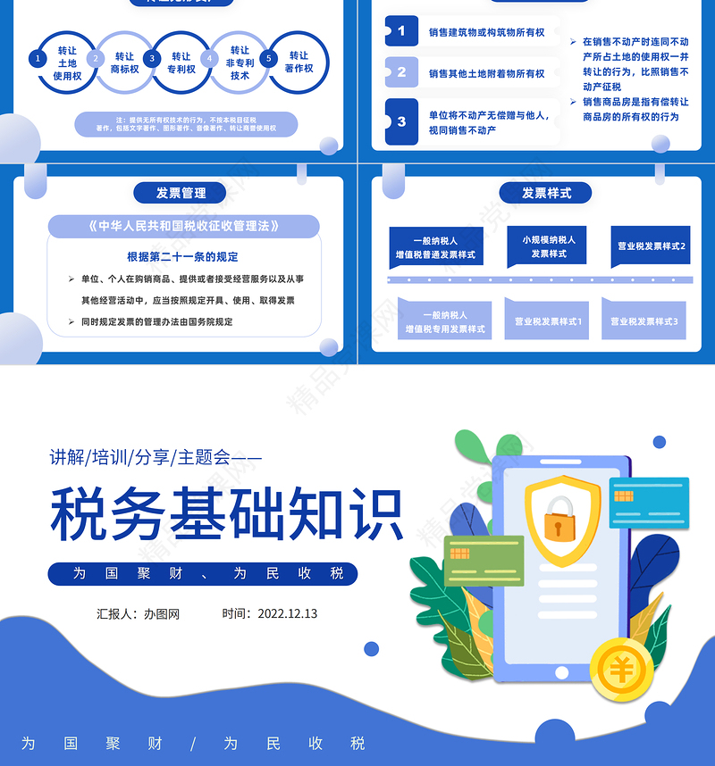 2022税务基本知识PPT蓝色简约风税务基础知识讲解培训模板课件