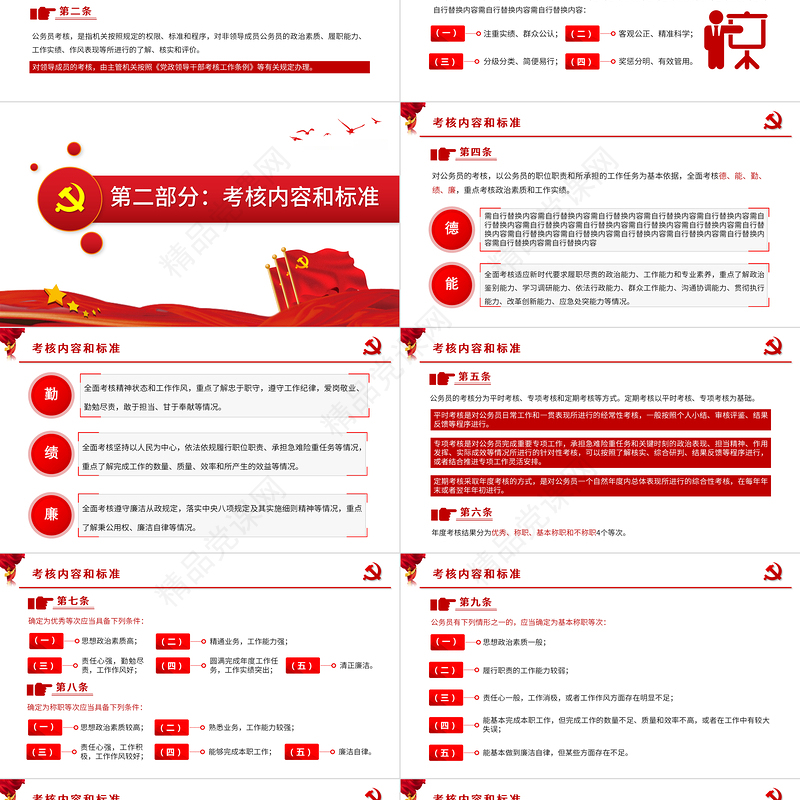 公务员考核规定德才表现工作业绩评价红色党政工作PPT模板