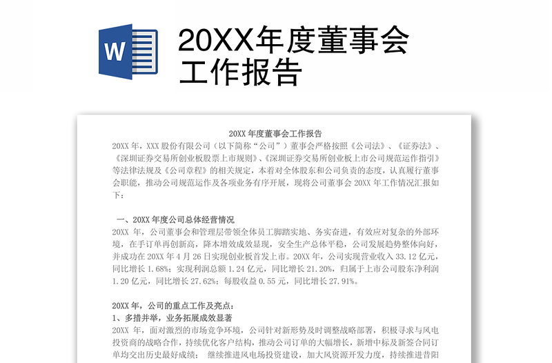 20XX年度董事会工作报告