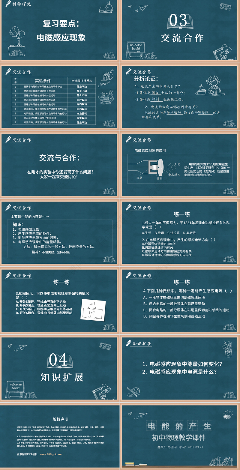 黑板风电能的产生初中物理教学课件PPT模版