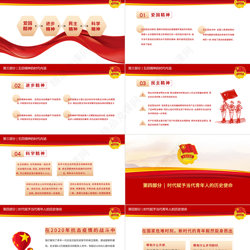 五四精神传承有我PPT中国共青团建团100周年青春万岁强国有我主题团课课件