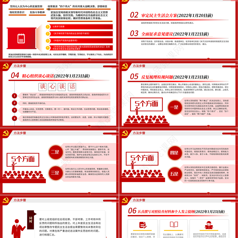 党组党史学习教育专题民主生活会实施方案PPT红色简约大气风党员干部专题党课课件