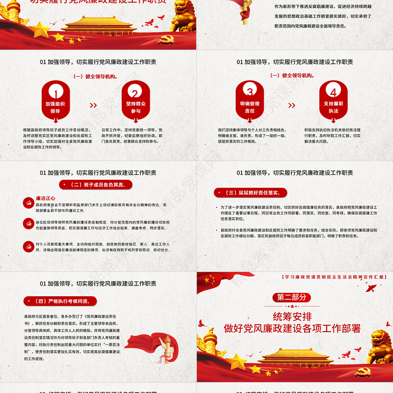 党风廉政建设总结PPT红色质感党政部门年终工作总结述职述廉工作报告模板