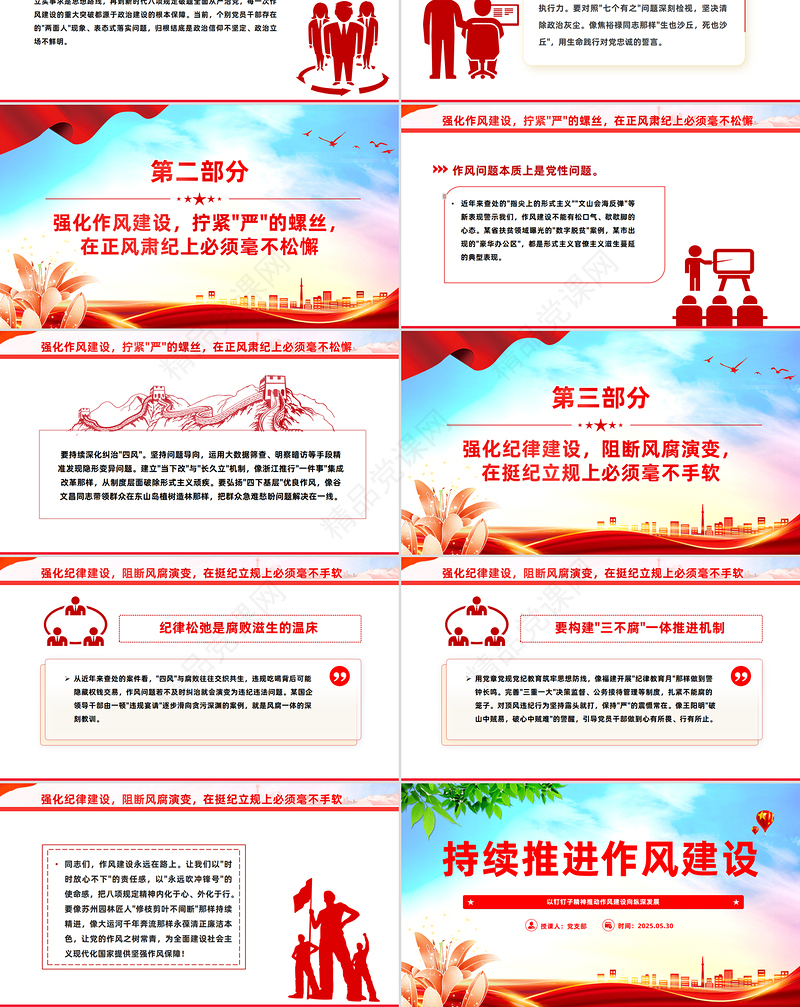 简洁风以钉钉子精神推动作风建设向纵深发展PPT党课学习课件
