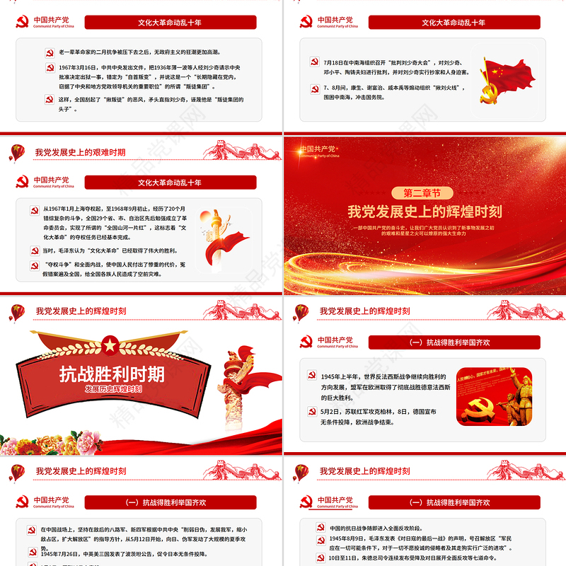 红色光效党的光辉历程PPT中国共产党成立104周年党史学习教育党课课件下载