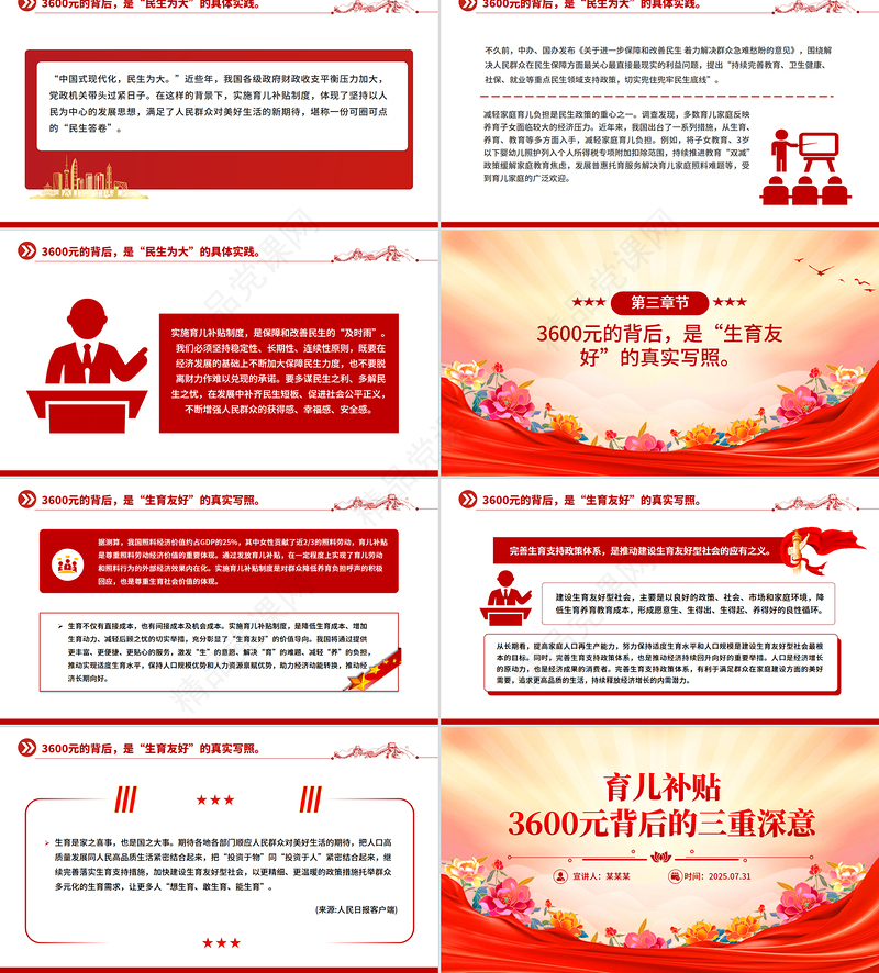 红色简洁育儿补贴3600元背后的三重深意PPT课件