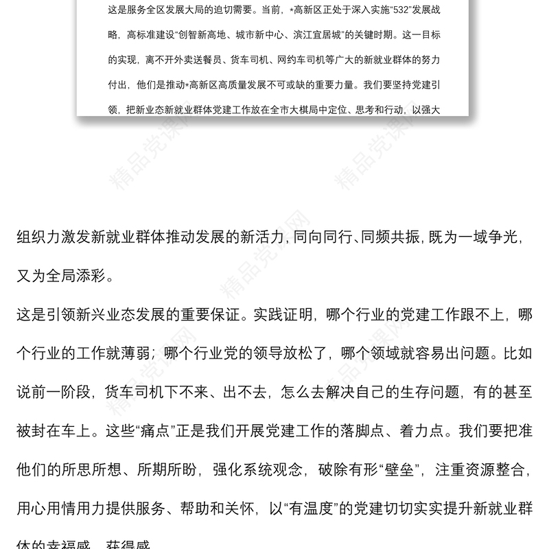 在全区两新组织党建工作联席（扩大）会议暨新业态新就业群体党建工作专班例会上的讲话