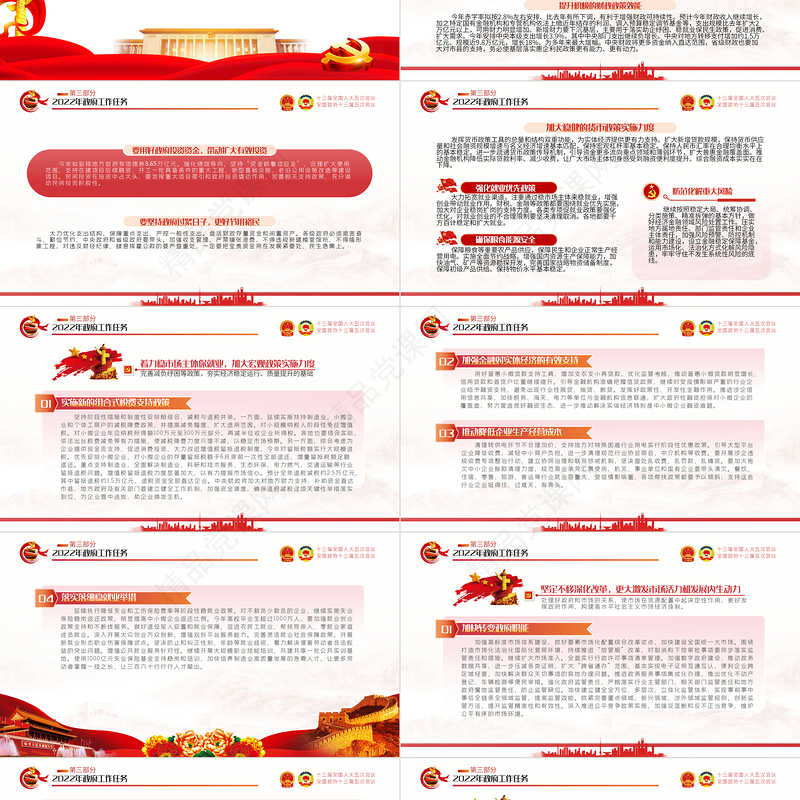 全国两会政府工作报告PPT党政风学习解读两会精神内涵专题课件模板