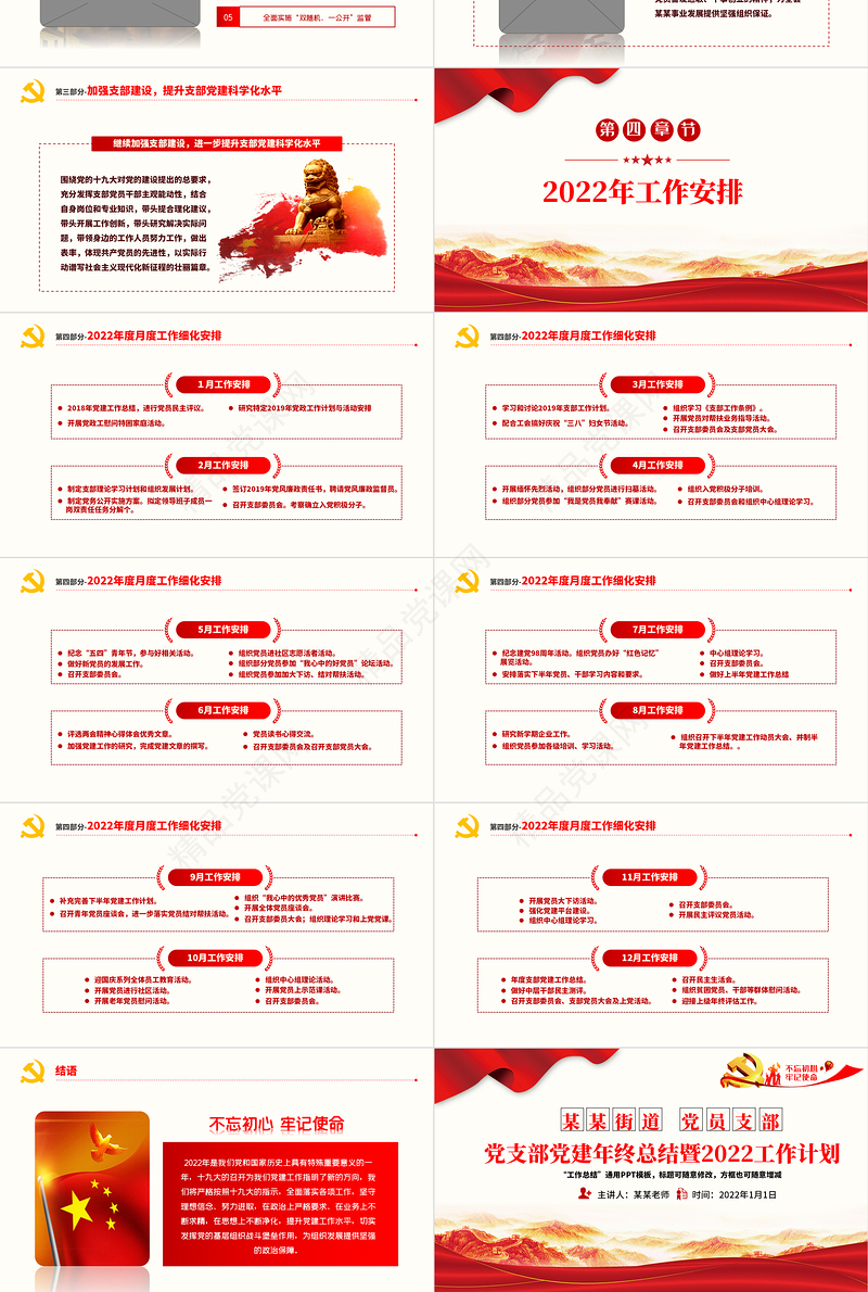 2021党支部党建年终总结暨工作计划PPT不忘初心牢记使命学党史专题系列党课课件模板下载