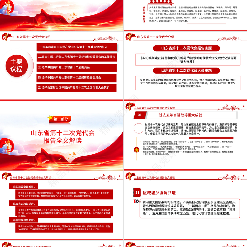 党政风党建风中国共产党山东省第十二次代表大会专题党课PPT模板