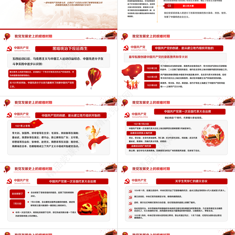 党政党建党课100周年七一党课光辉历程PPT动态模板党政党