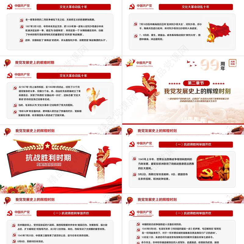 党政党建党课100周年七一党课光辉历程PPT动态模板党政党
