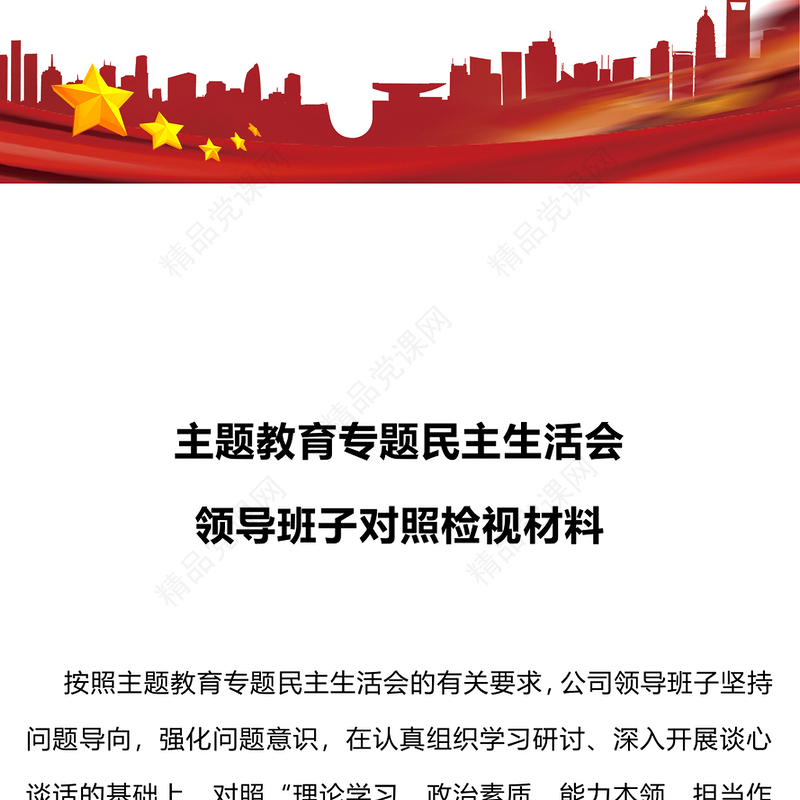 2024民主生活会PPT党政风优质基层党支部领导班子主题教育对照检视模板(讲稿)