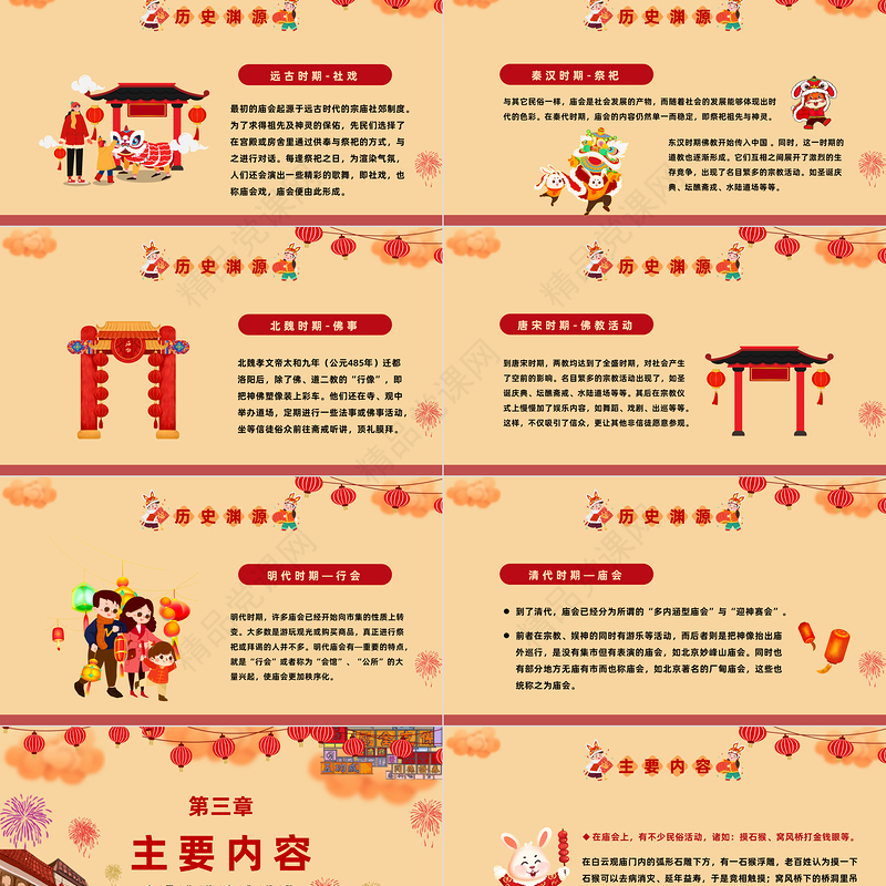 2023新春庙会PPT喜庆中国风中国风新春庙会介绍模板课件