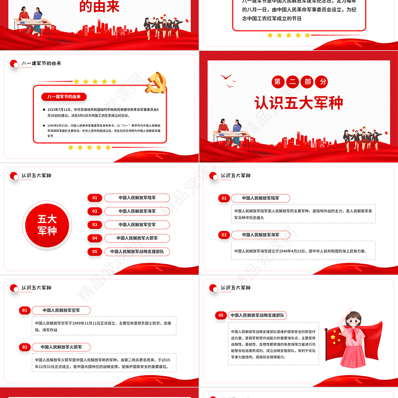 童心筑梦荣耀致敬PPT红色党政风2022年幼儿园八一建军节教育班会课件模板