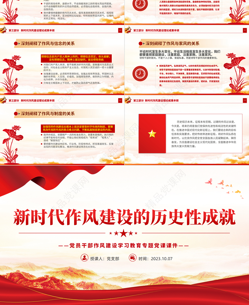 新时代作风建设的历史性成就PPT党政风党员干部作风建设学习教育专题党课