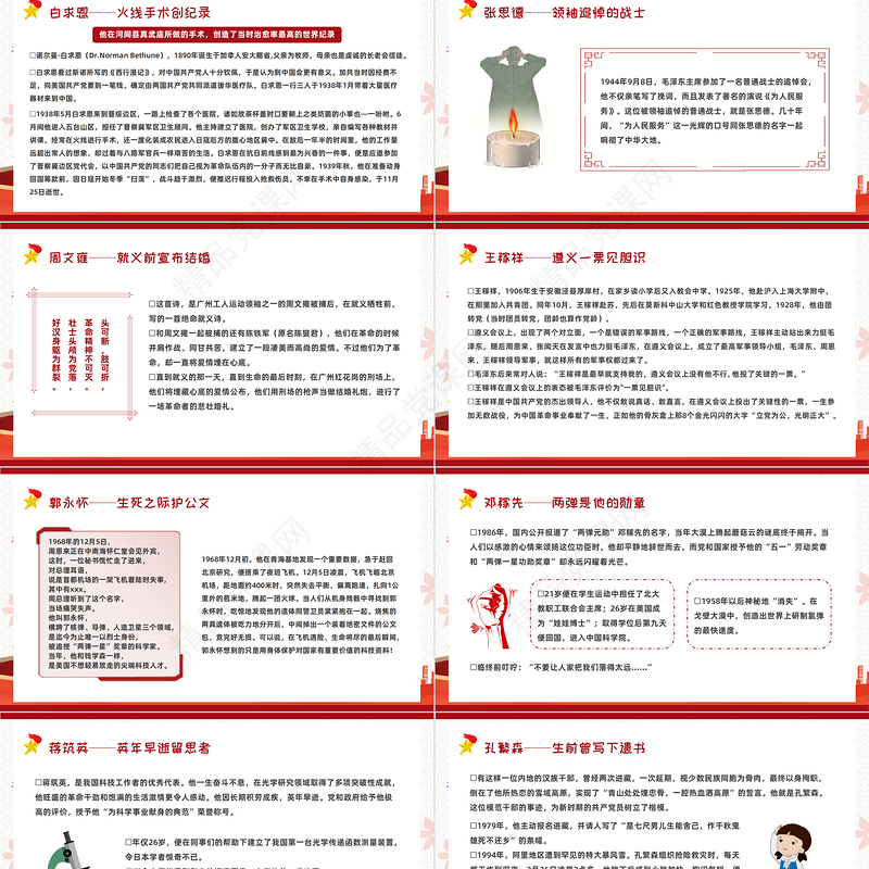 2021党史上的著名人物PPT模板红黄色简约卡通