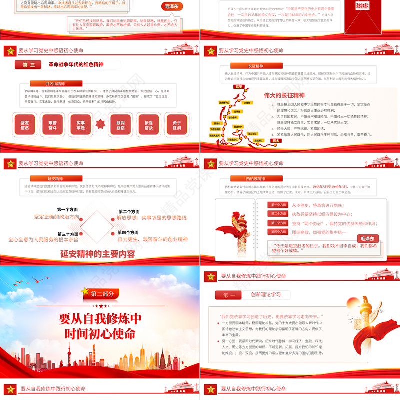 重温辉煌党史践行初心使命PPT党政风七一建党节党史教育专题党课课件模板