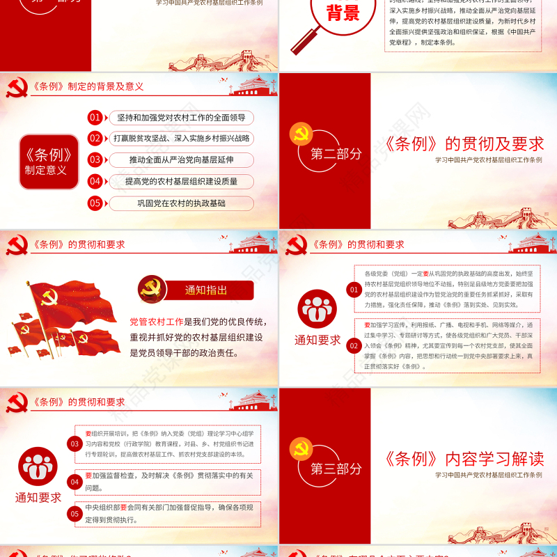 原创中国共产党农村基层组织工作条例农村工作学习解读三农PPT-版权可商用