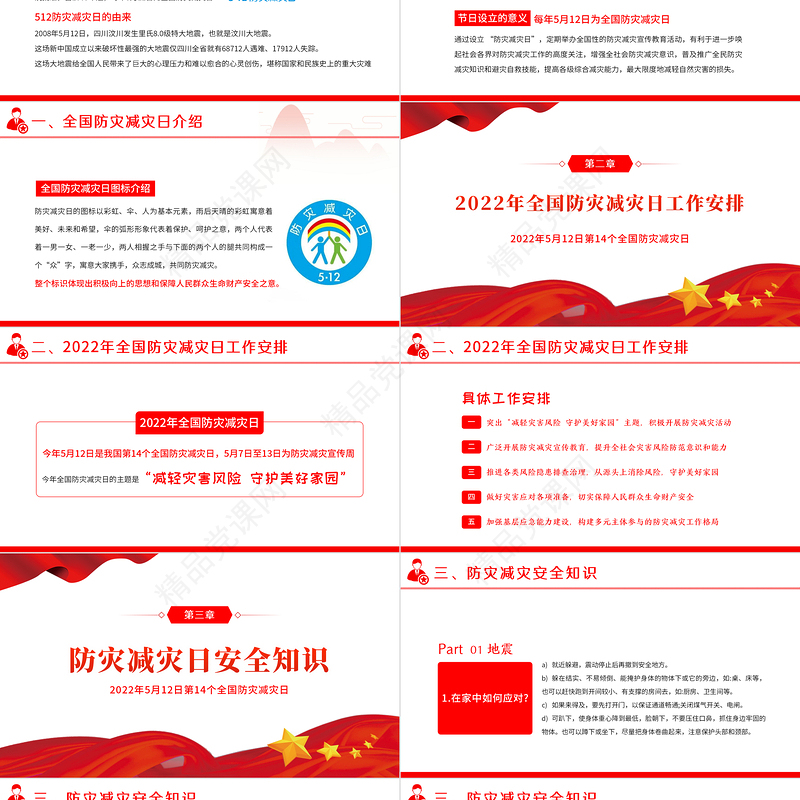 全国防灾减灾日PPT红色精美减轻灾害风险守护美好家园主题防灾减灾日专题课件模板