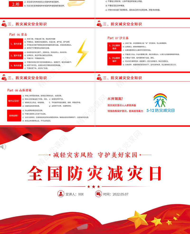 全国防灾减灾日PPT红色精美减轻灾害风险守护美好家园主题防灾减灾日专题课件模板