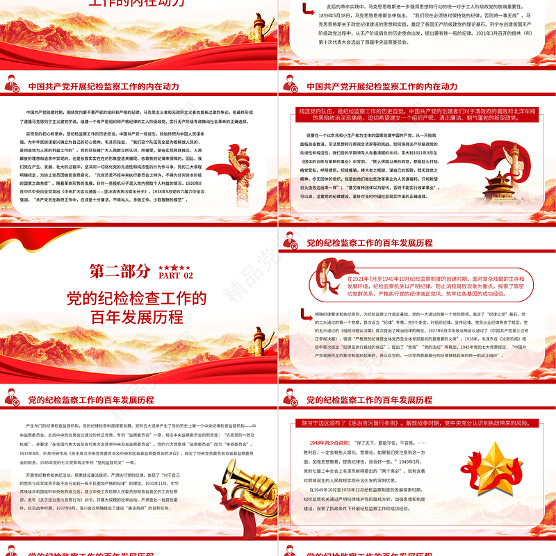 党的纪检监察工作的百年发展历程PPT党政风优质党员干部深入学习党的十九届六中全会精神专题党课课件模板