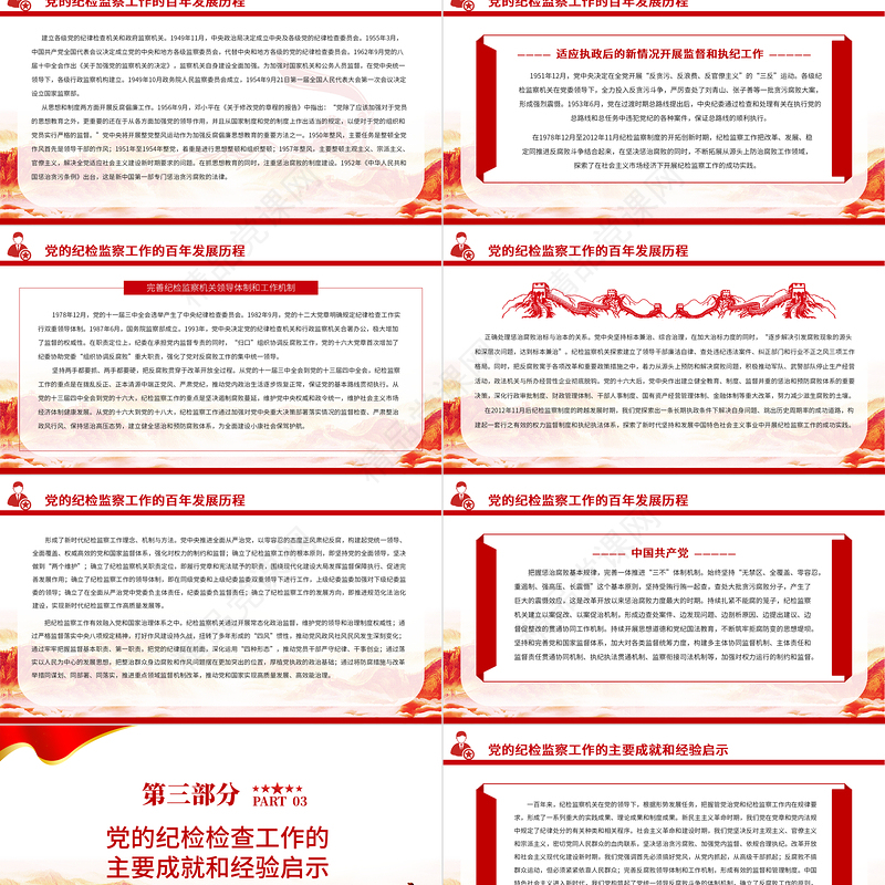 党的纪检监察工作的百年发展历程PPT党政风优质党员干部深入学习党的十九届六中全会精神专题党课课件模板
