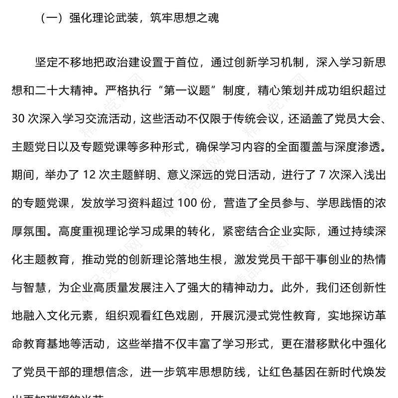 2024年党建工作总结模板和下步打算