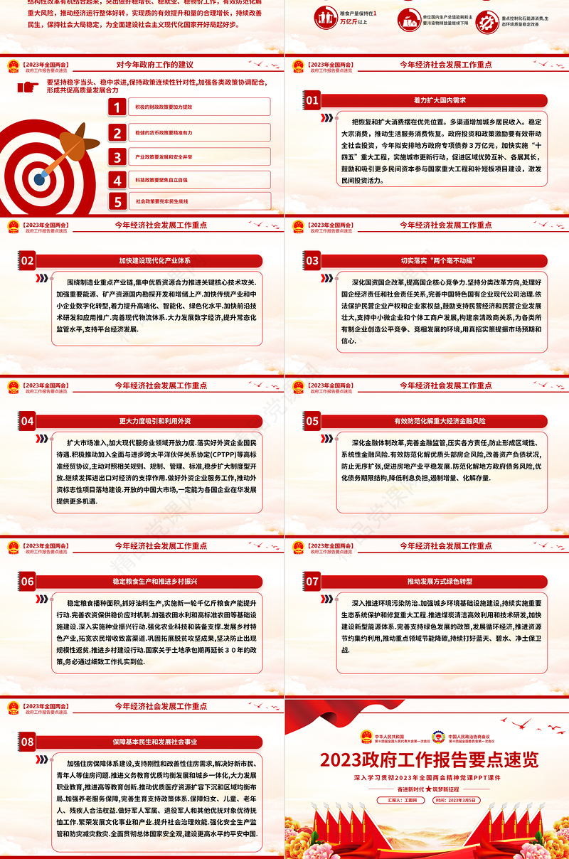 2023政府工作报告要点速览PPT党政风优质深入学习贯彻全国两会精神党课课件