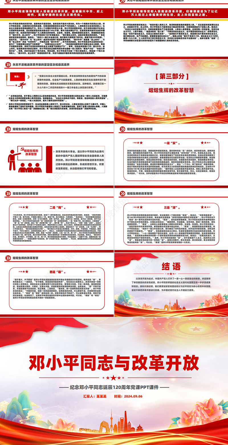 2024年纪念邓小平同志诞辰120周年PPT邓小平同志与改革开放党课