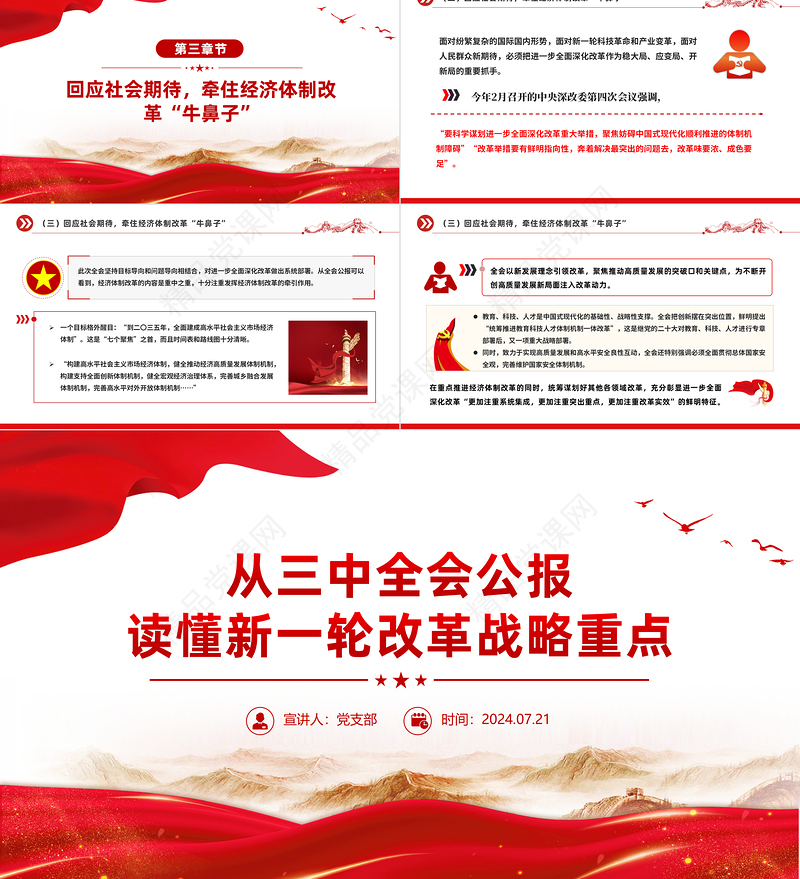 2024年从三中全会公报读懂新一轮改革战略重点时政专题党课PPT课件