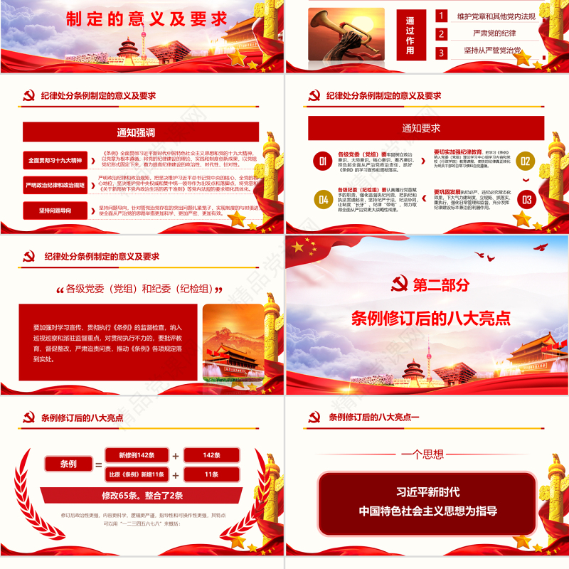 红色中国共产党纪律处分条例党课宣传学习ppt模板
