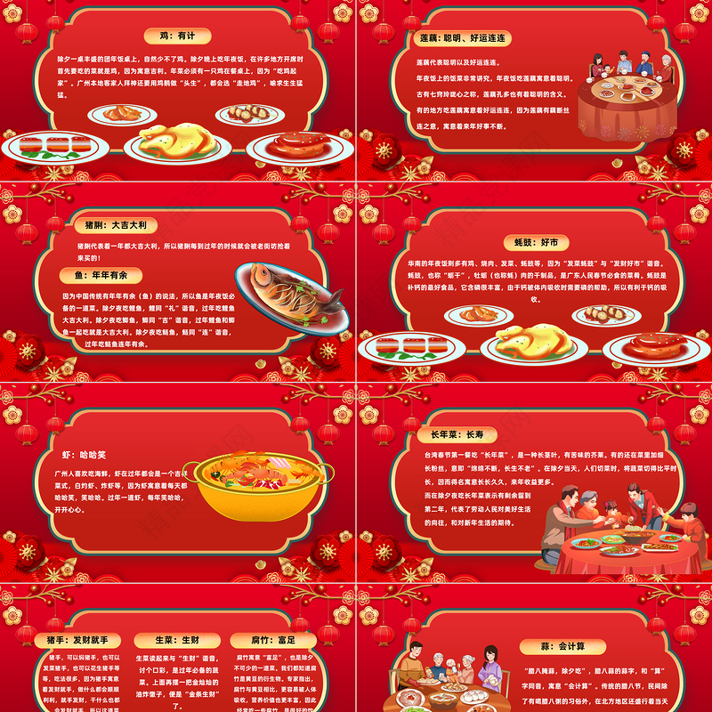2023除夕团圆饭PPT国潮风兔年除夕年夜饭春节美食介绍课件下载
