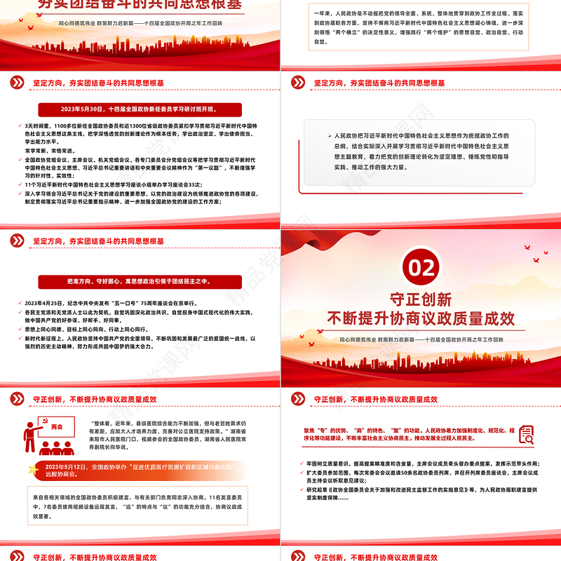 2024十四届全国政协会议工作回顾PPT红色创意同心同德筑伟业群策群力启新篇党课课件